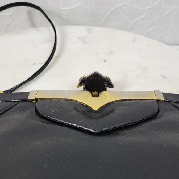 Vintage Judith Lieber Hinged Snakeskin Clutch Black Strap Art Deco Evening Bag - Picture 11 of 16